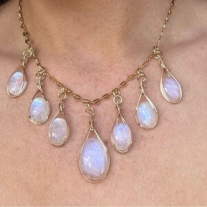 14k Gold Filled Rainbow Moonstone Gypsy Boho Necklace